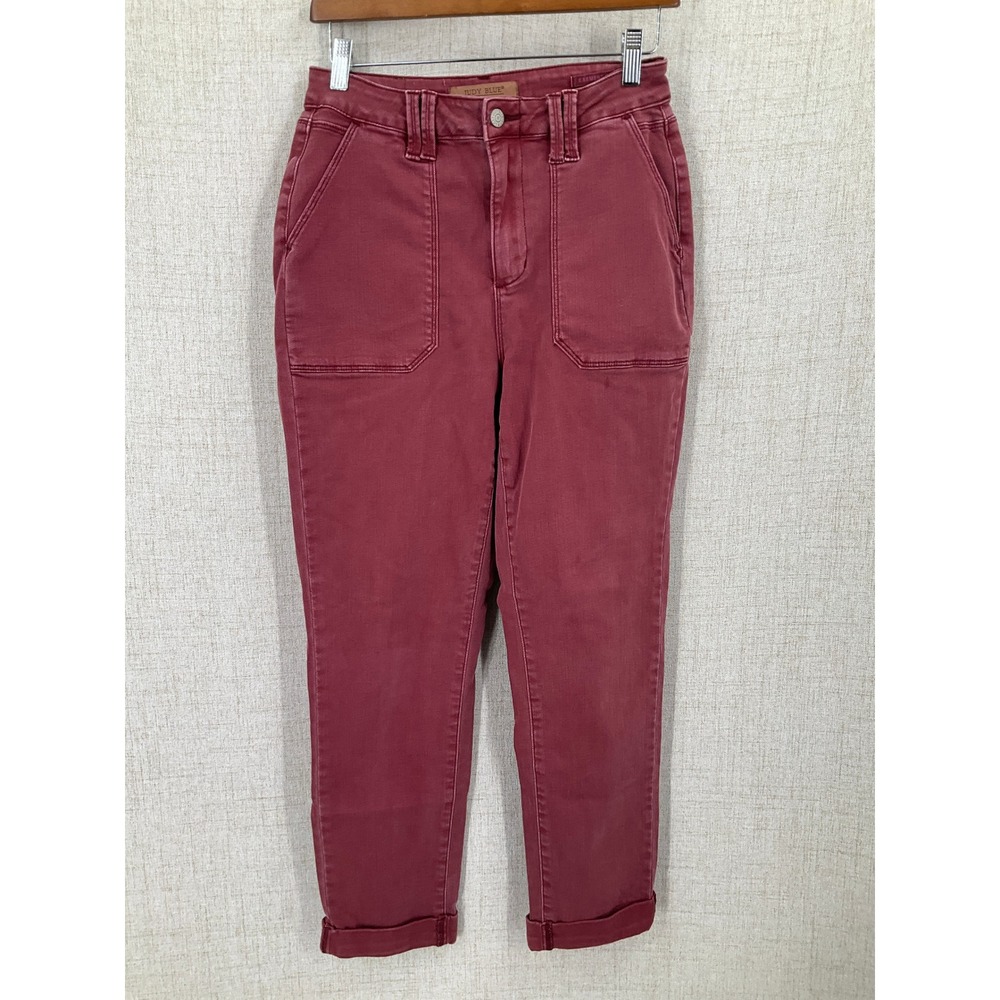 Judy Blue Pants Womens 5/27 Burgundy Cotton Garment Dyed Slim Straight High Rise
